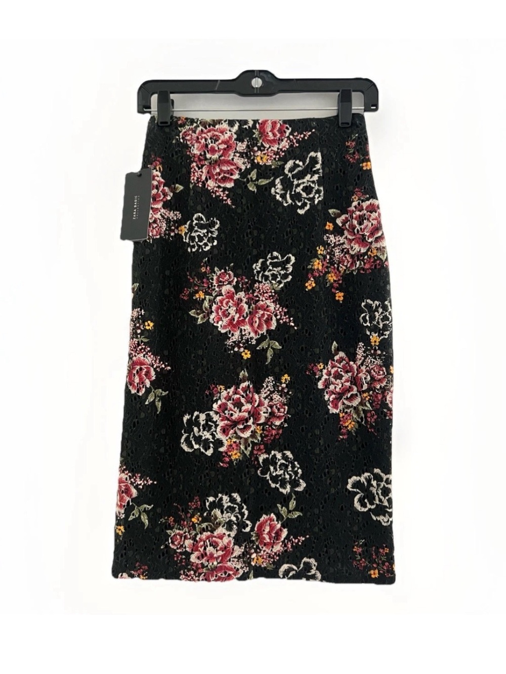 NEW ZARA Black Floral Lace Pencil Skirt Small
